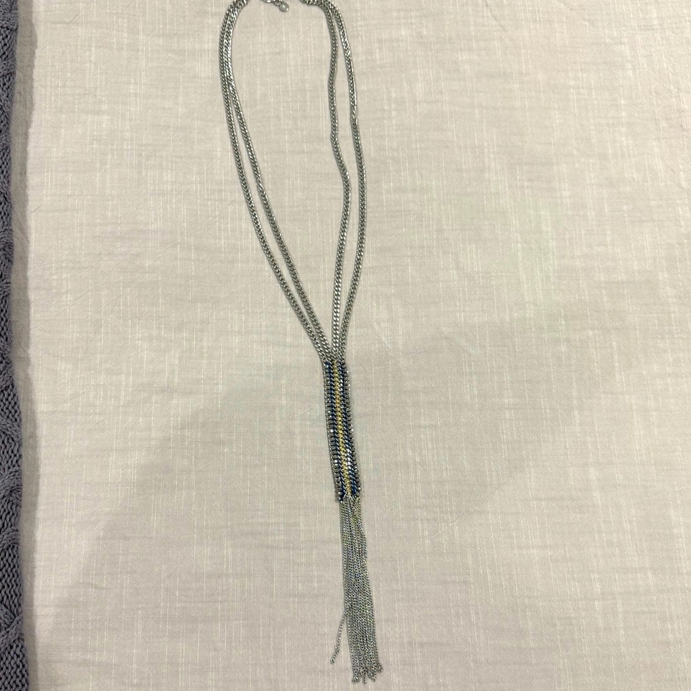 Stella & Dot - Elegant Silver and Blue Necklace with Tassel